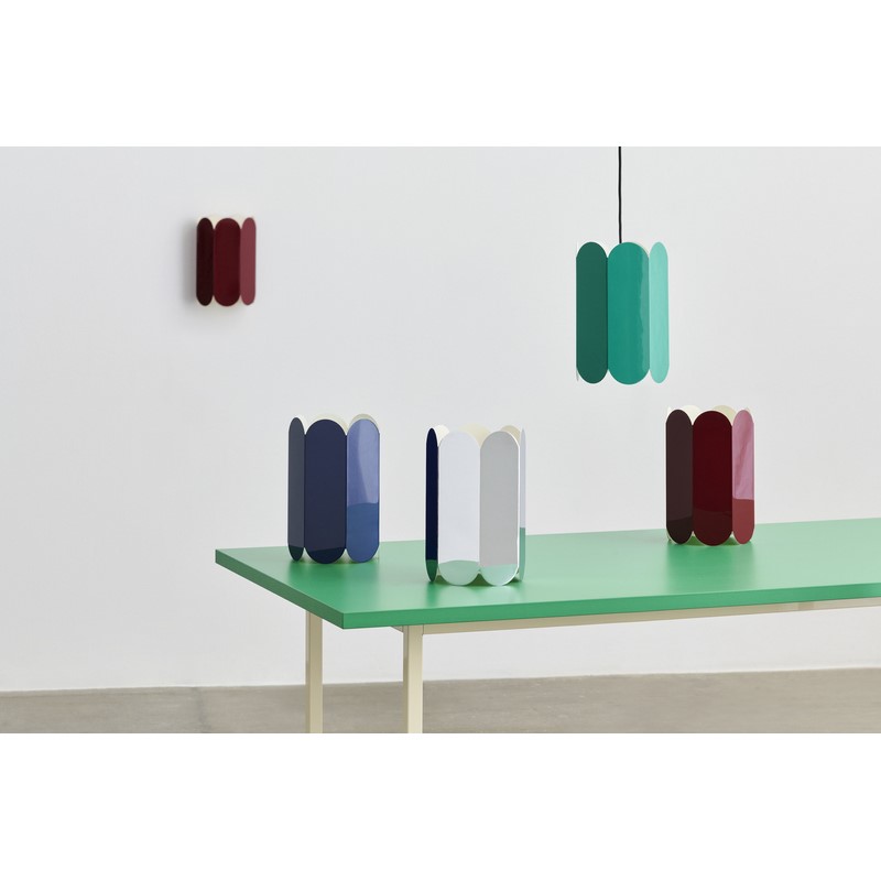 Arcs Vase cobalt blue_Arcs Shade sea green_Arcs Wall Sconce auburn red