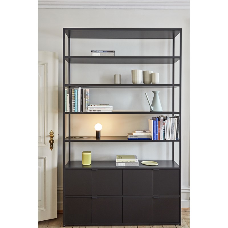 New Order Shelving System charcoal_Watering Can light grey_Turn On black_Ellipse Tray S light yellow